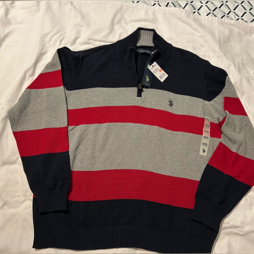 U.S. Polo Assn. Red, Blue and Gray Zip Up Sweater